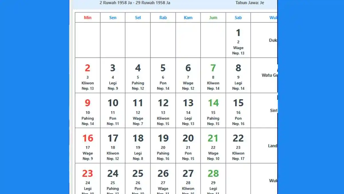 Kalender Jawa Februari 2025 Lengkap dengan Weton dan Neptu, Cocok untuk ...