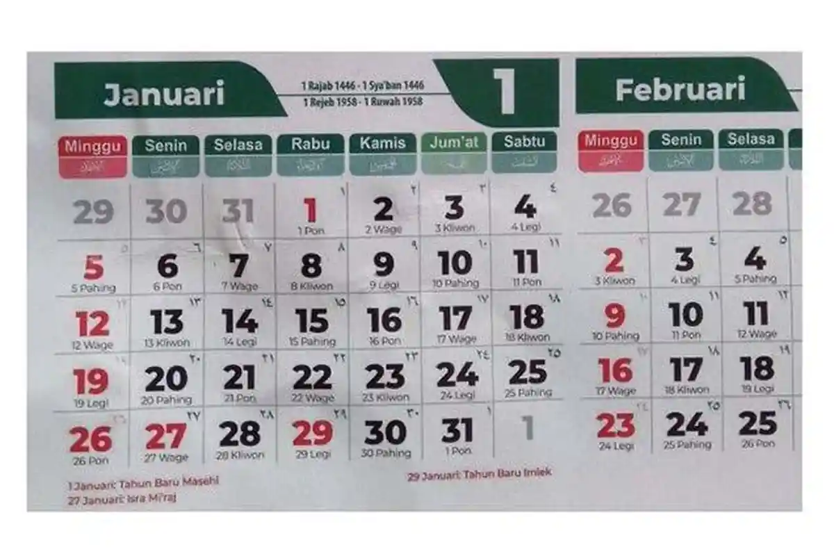 Kalender Januari 2025 Lengkap dengan Tanggal Merah, 2 Januari 2025 Apakah Libur?