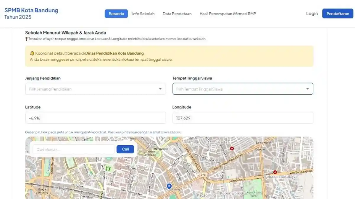 Link dan Cara Hitung Jarak Rumah ke SD atau SMP untuk Daftar SPMB Kota Bandung 2025