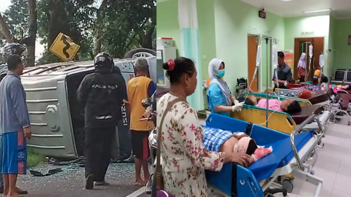Sopir Banting Setir, Isuzu Elf Malah Oleng Hingga Terguling di Tulungagung, Begini Kondisi Penumpang