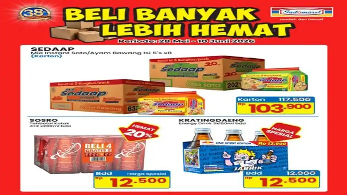 Promo Indomaret Hingga 10 Juni, Beli Banyak Lebih Hemat Mie Sedaap, Teh Botol Sosro dan Kratingdaeng