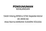 Berita Kehilangan STNK dan BPKB Motor Milik Marlina Sudarni Soulisa