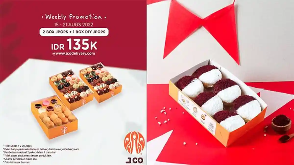 Promo JCO 19 Agustus 2022, Promo Merdeka 2 Box JPops 1 JPops DIY Kit 135 Ribu & Donut Merdeka