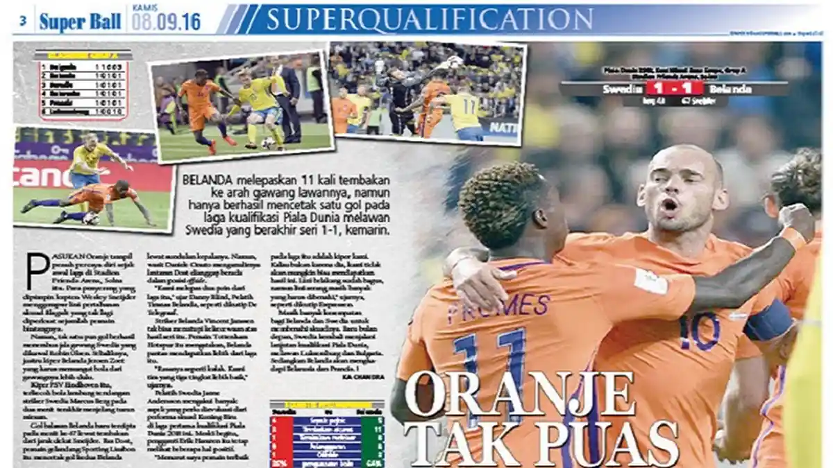 Belanda Tidak Puas Hasil Laga Melawan Swedia