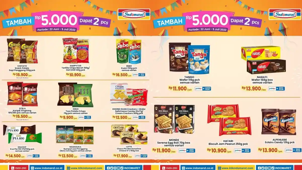 LEBIH HEMAT! Promo Indomaret 1-5 Juli 2022, Wafer Nabati Rp 13.900, Keripik QTELA Rp 15.500