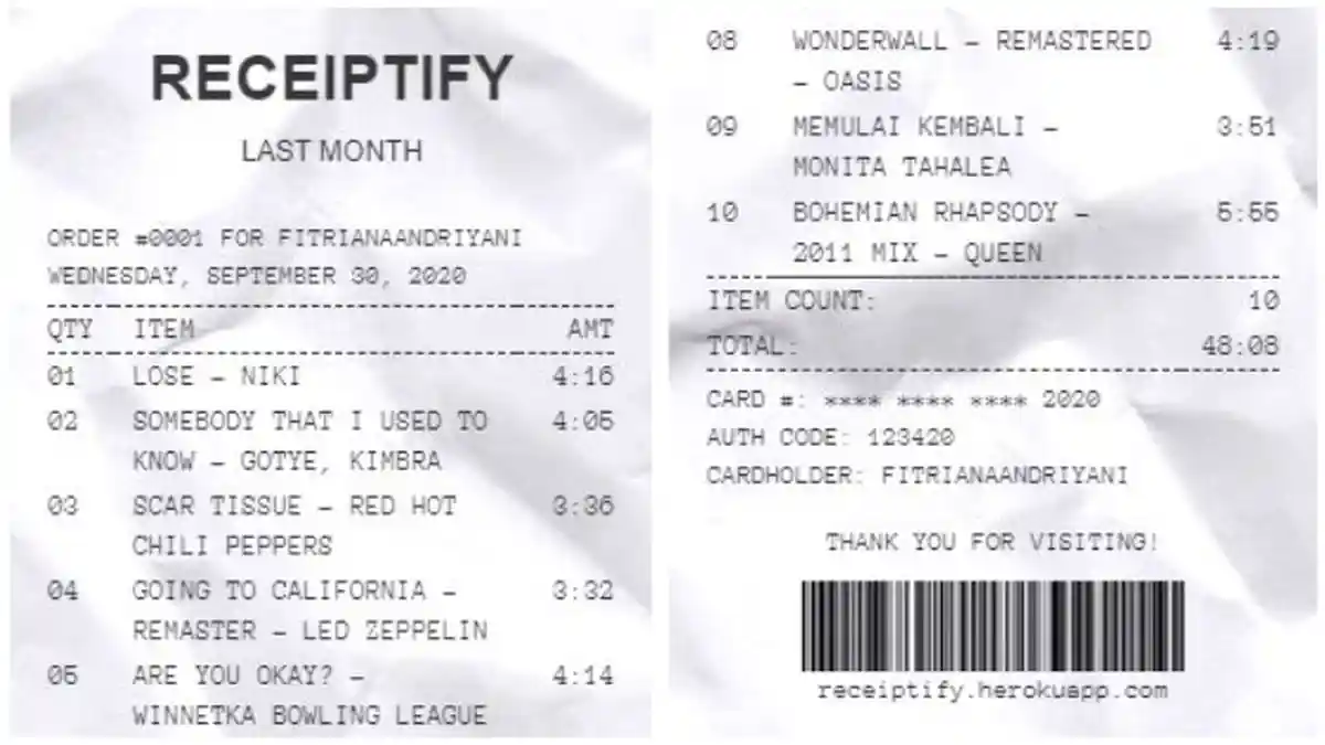 Cara Membuat Receiptify, Daftar Lagu Favorit di Spotify yang Seperti Setruk Belanja
