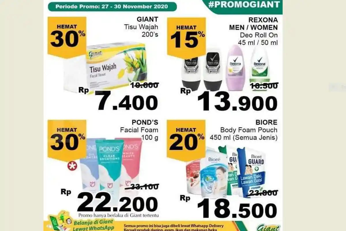 Promo JSM Giant 28 November 2020 Tawarkan Daging Mangga Minyak Goreng Detergen Ayam Beras Gula
