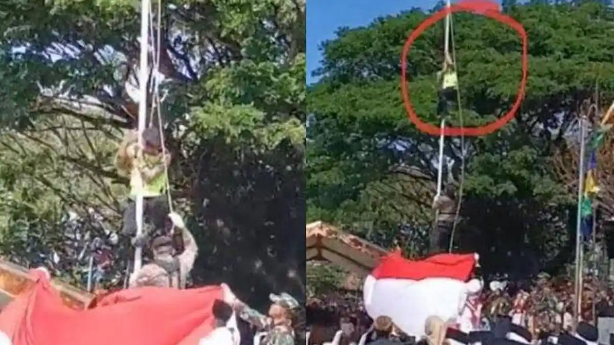 Alasan Polisi Berani Panjat Tiang Bendera 10 Meter Imbas Tali Putus, Ungkap sempat Goyang Kena Angin