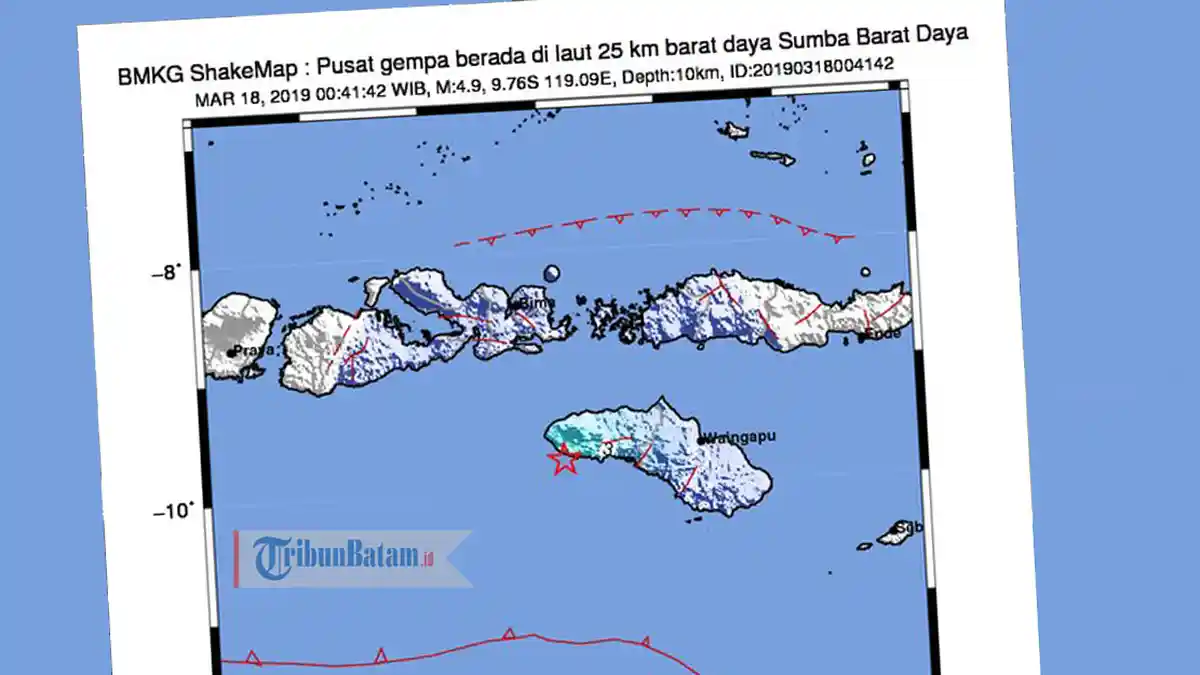 GEMPA HARI INI - Gempa 4.9 SR Guncang Sumba Barat Senin (18/3) Jam 00.41 WIB, Berikut Info BMKG