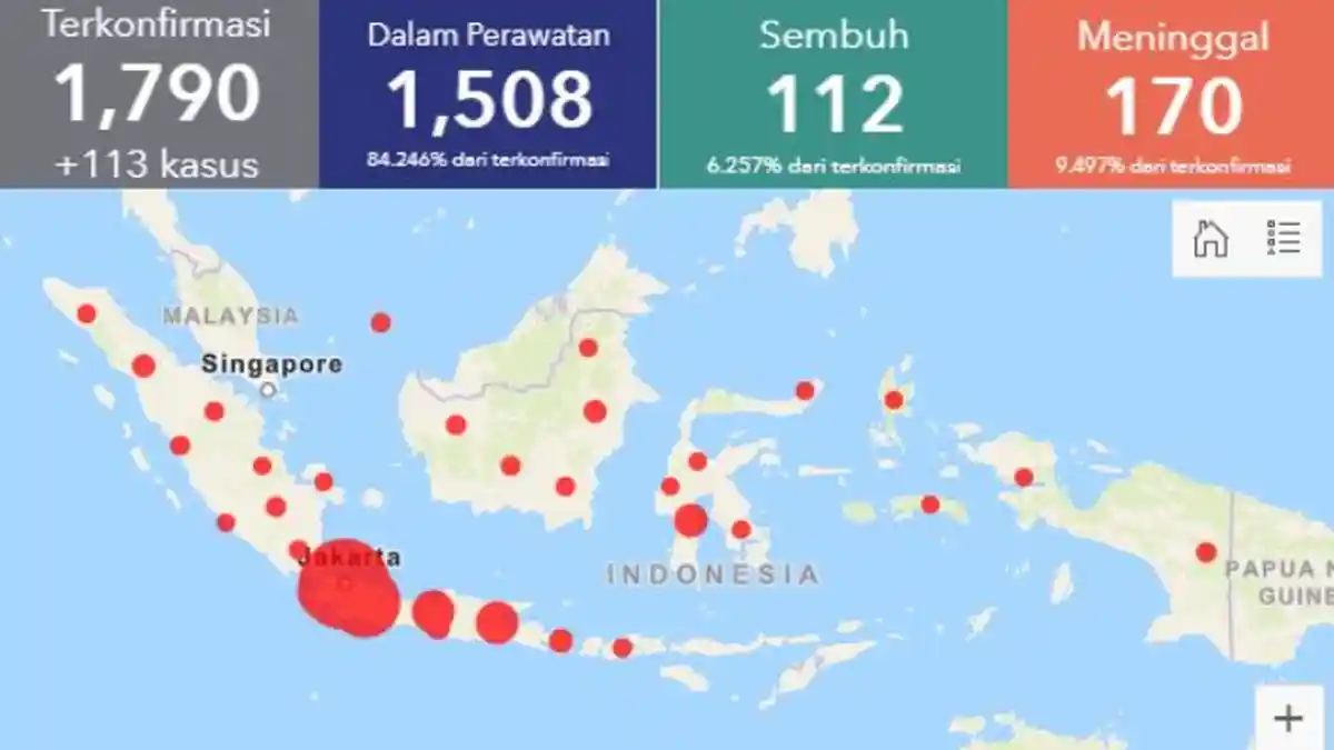 Daftar Sebaran Kasus Virus Corona di Indonesia per Kamis (2/4/2020): 1.790 Kasus di 32 Provinsi