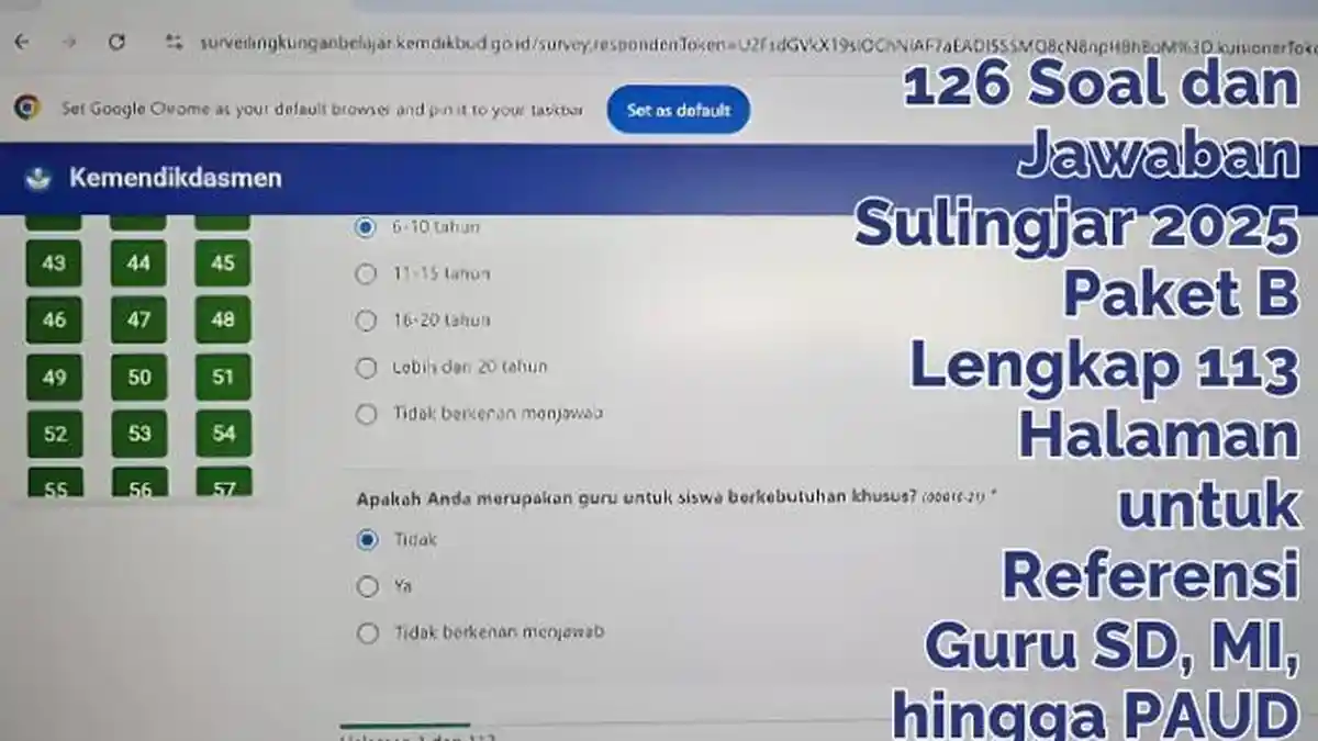 Kunci Jawaban Sulingjar Kepsek dan Guru Paket B, Survei Lingkungan Belajar 2025 SD Terbaru!