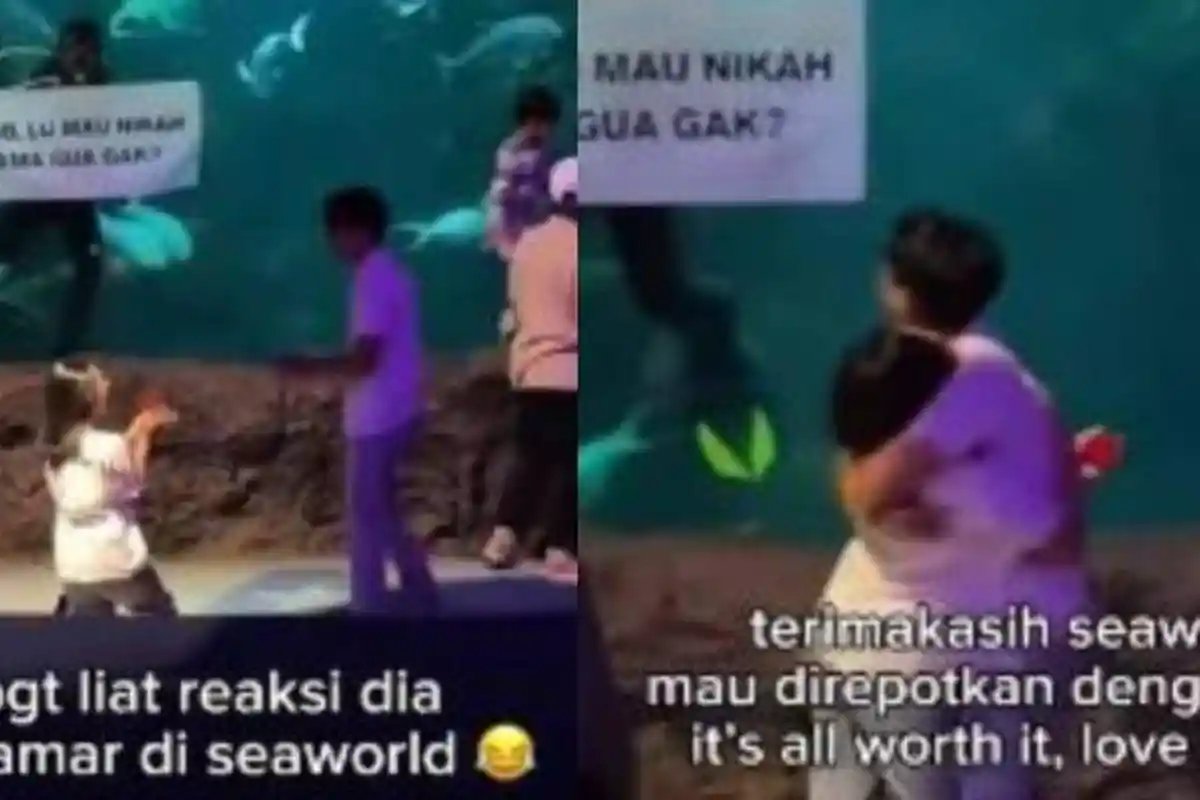 Momen Wanita Melamar Pacarnya di Seaworld Viral, Berlutut Sambil Pegang Cincin, 'Jantung Mau Copot'