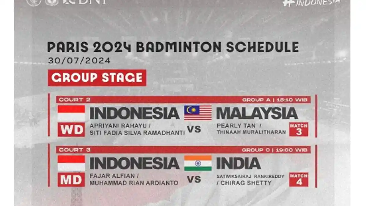 Jadwal Pertandingan Fajar/Rian dan Apri/Fadia Badminton Olimpiade Paris 2024 Hari Ini, 30 Juli