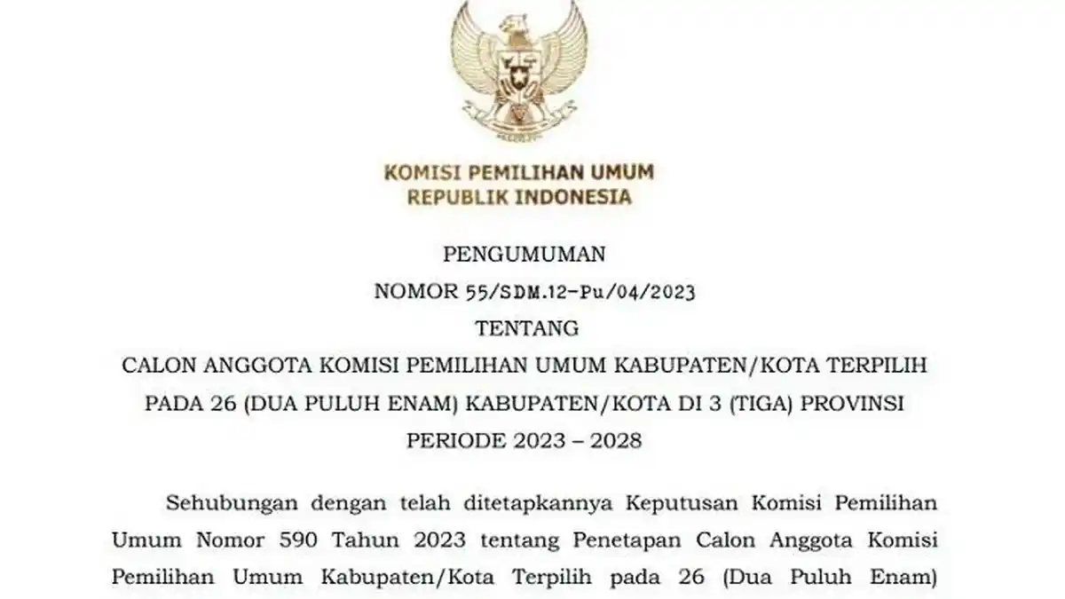 Daftar Nama Komisioner Terpilih 15 KPU Kabupaten/Kota Periode 2023-2028 di Sumatera Barat