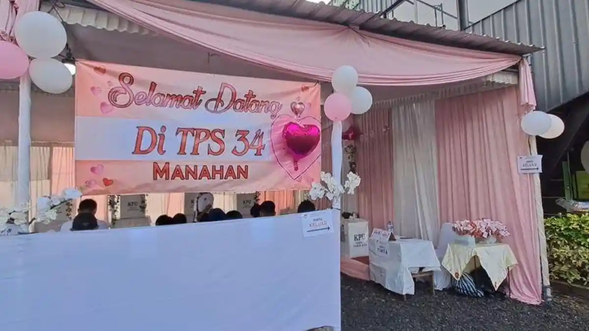 Intip Nuansa Unik TPS Gibran di Solo, Bertema Valentine, Lengkap dengan Bunga dan Balon Putih-Pink