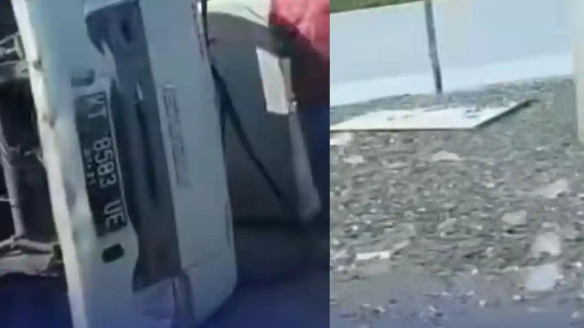 Kecelakaan di Jalan Tol Balikpapan-Samarinda, Truk Angkut Udang Terguling Berserakan