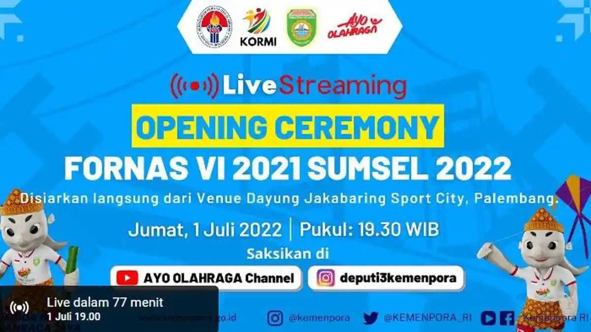 LINK Live Streaming Opening Fornas VI 2021 Sumsel 2022 di JSC Malam Ini, Mulai Pukul 19.30 WIB