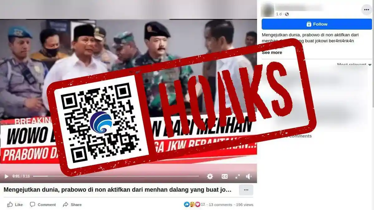 HOAX! Prabowo Subianto Dinonaktifkan dari Jabatan Menteri Pertahanan