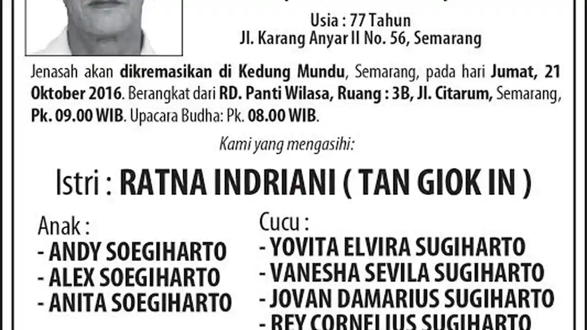 BERITA DUKA - Telah Meninggal Prayoga Kurniawan Soegiharto