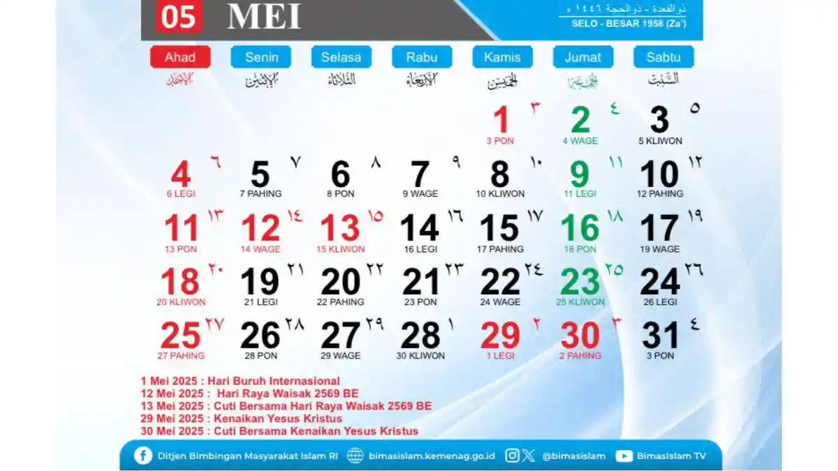 Kalender 2025: Liburan Mei Super Lengkap! Ini Tanggal Merah dan Long Weekend yang Bisa Kamu Nikmati