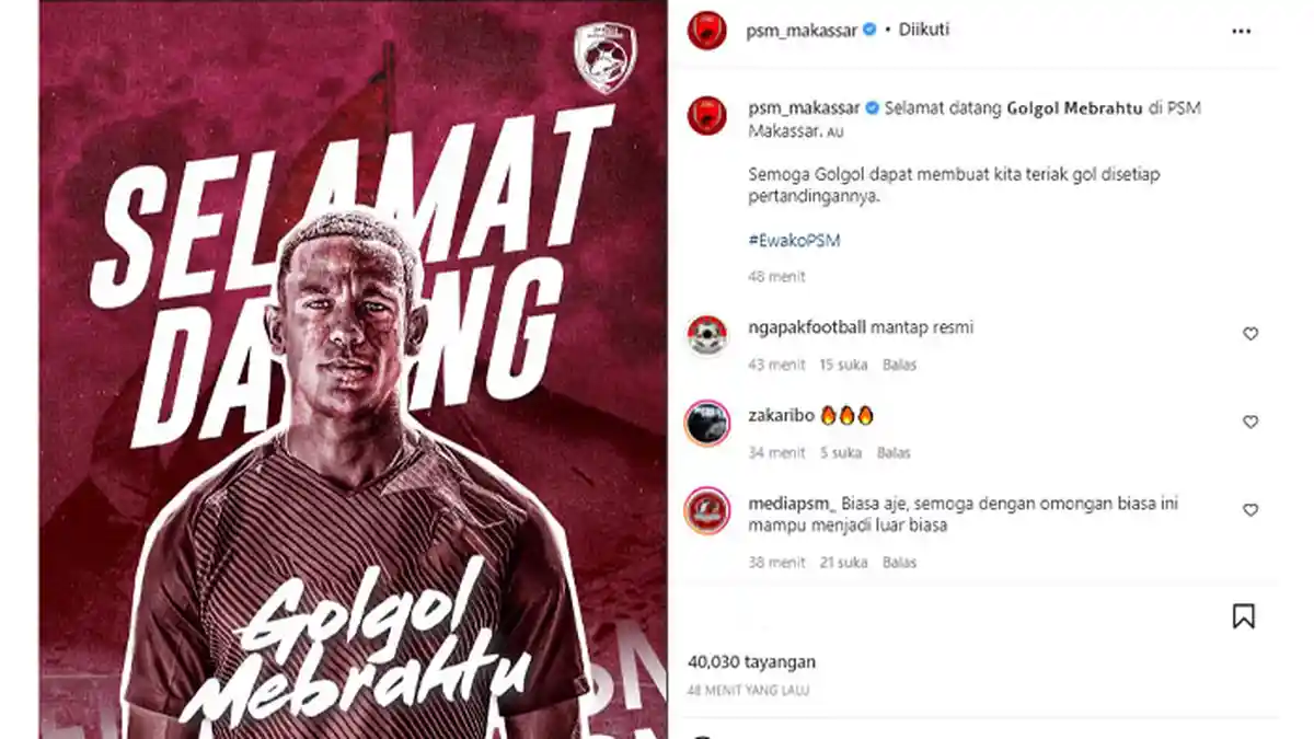 PSM Makassar Resmi Rekrut Golgol Mebrahtu jadi Tandem Anco Jansen, Pernah Bela Timnas Australia U-23