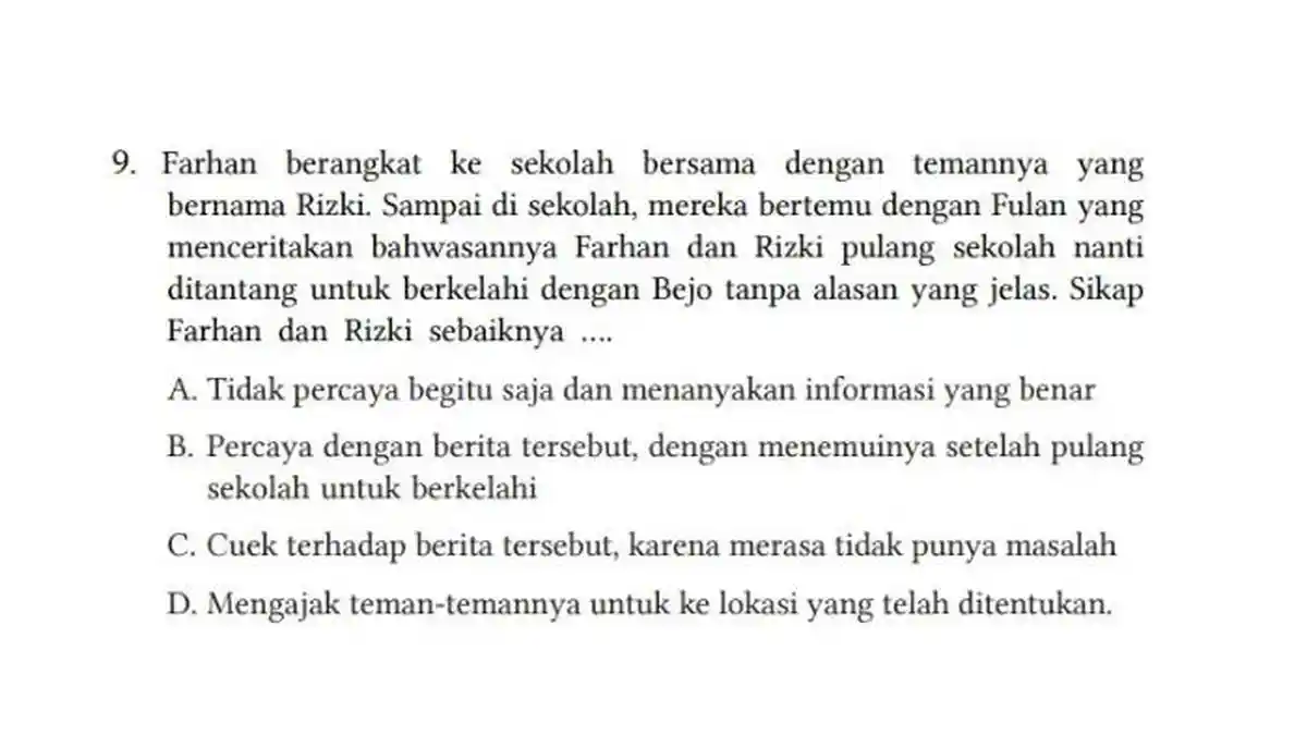 KUNCI JAWABAN PAI Kelas 7 Kurikulum Merdeka Halaman 192, Sikap Farhan dan Rizki Sebaiknya . . .