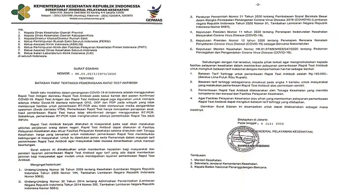 Kemenkes RI: Batas Tarif Tertinggi Pemeriksaan Rapid Test Antibodi Hanya Rp 150.000