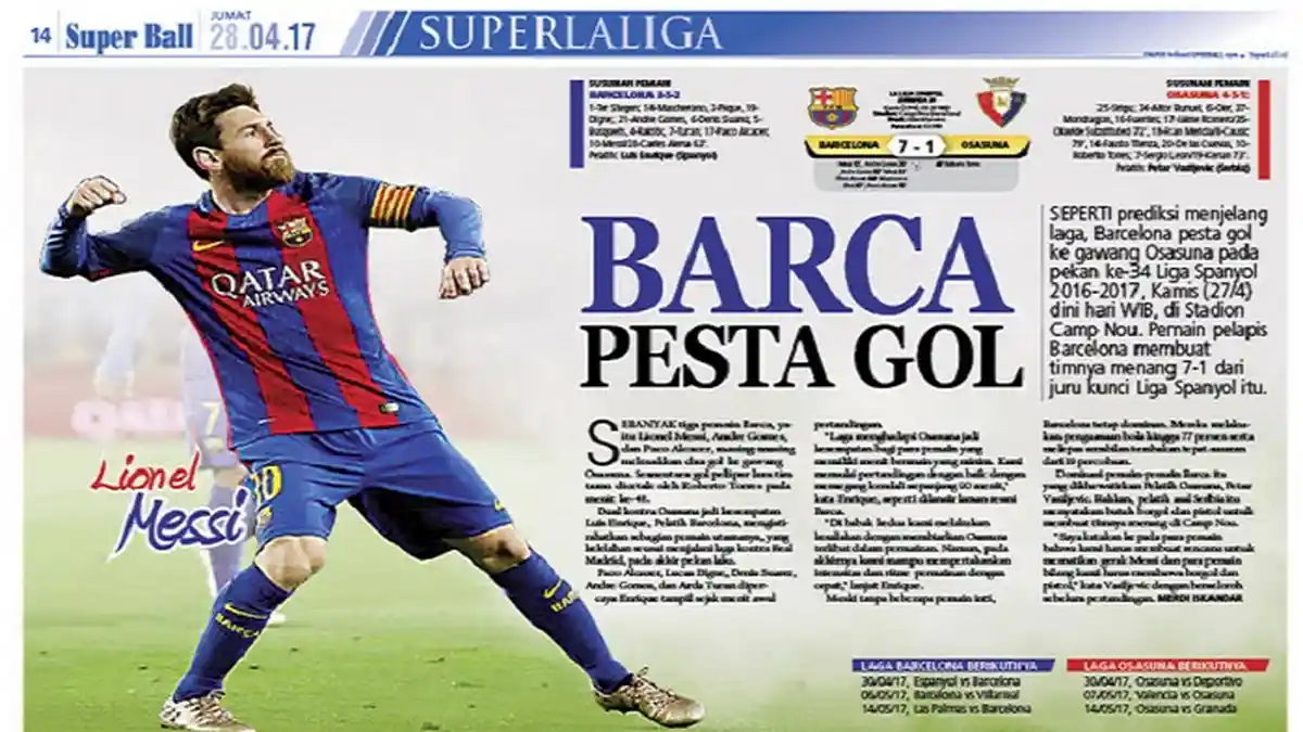 Barcelona Pesta Gol ke Gawang Osasuna