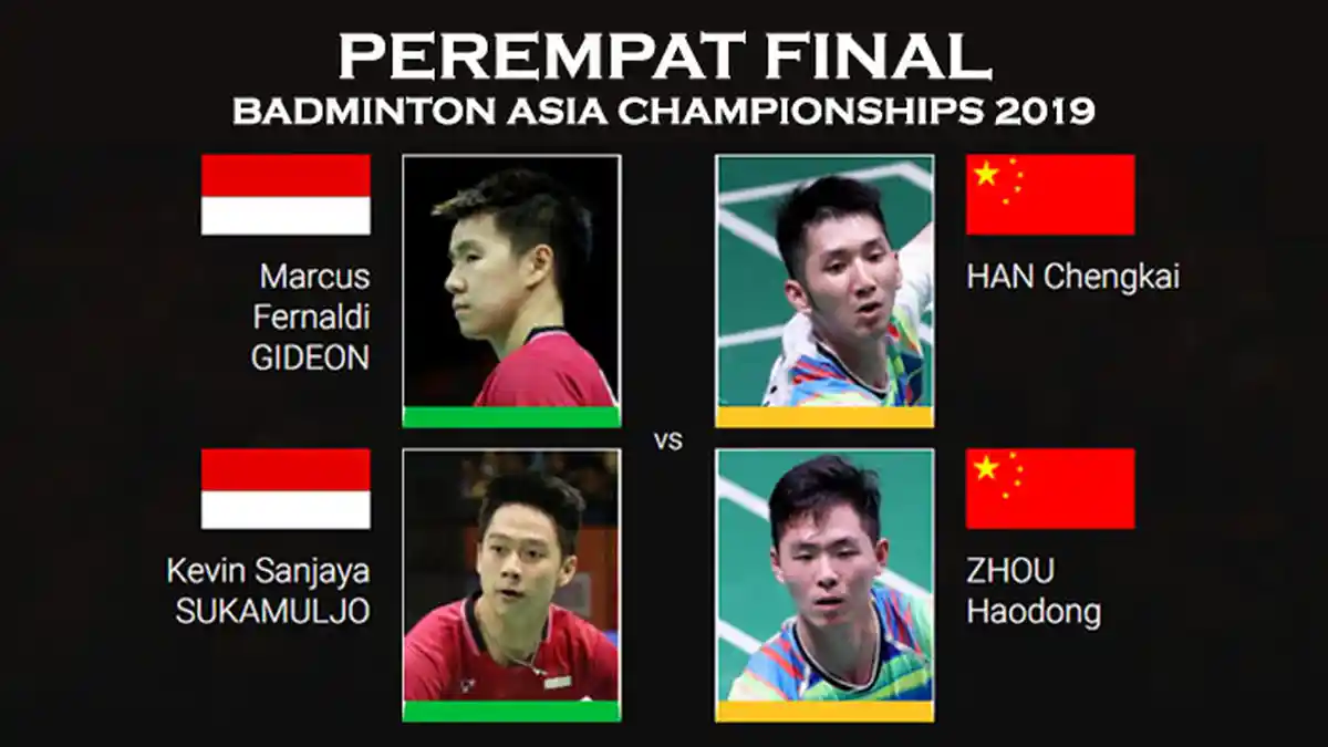 Jadwal Perempat Final Badminton Asia Championships 2019 - Marcus/Kevin Vs Han/Zhou Pukul 16.40 WIB