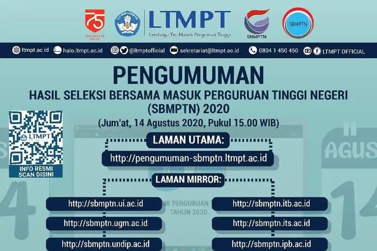 JADWAL Pengumuman Hasil SBMPTN 2020 Mulai 14 Agustus 2020, Cek di 12 Laman Mirror Ini