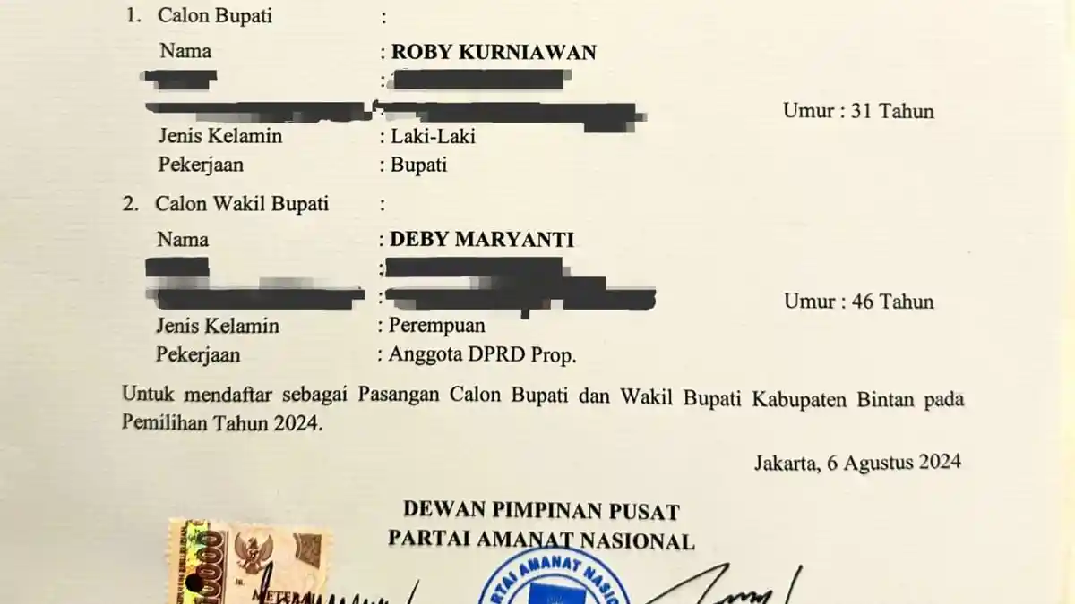 PAN Rekom Roby Kurniawan - Deby Maryanti di Pilkada Bintan 2024