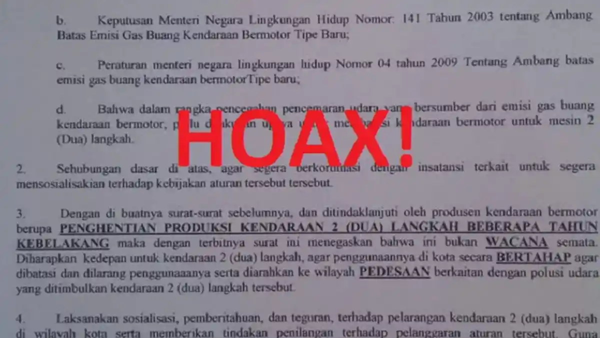 Hoax, Surat Larangan Motor Dua Tak dari Kementerian KLH