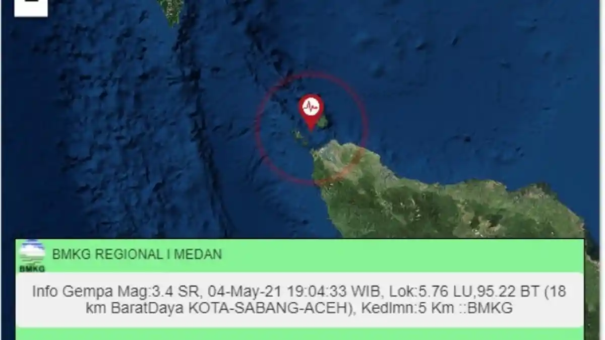 Pulau Sabang Diguncang Gempa Bumi Tektonik M 3,4