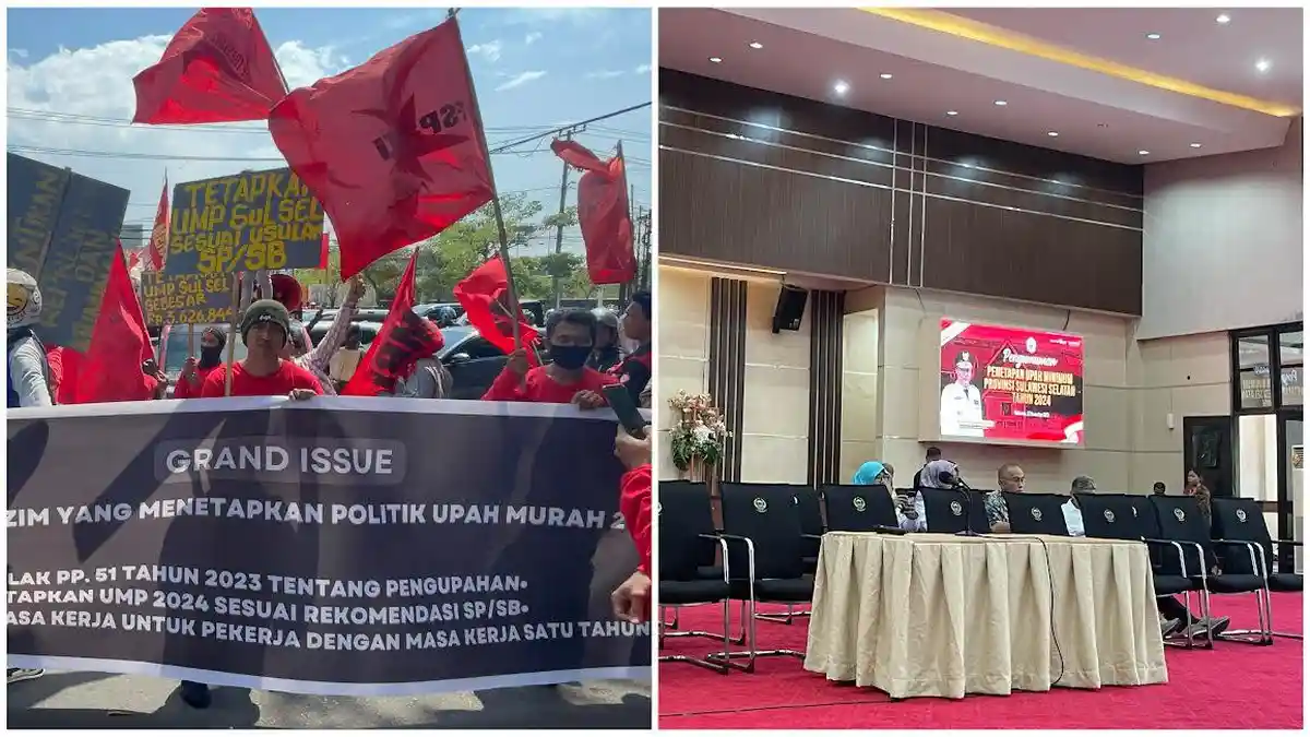 Jelang Pengunguman UMP, Aliansi Buruh Sulsel Demo Kantor Gubernur