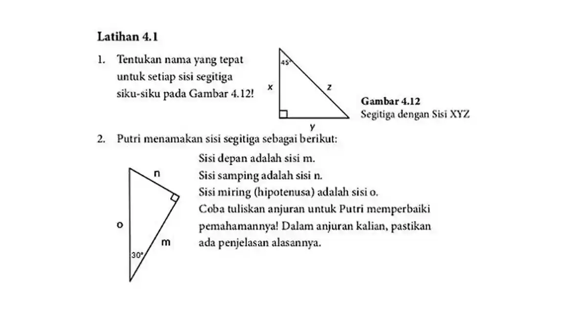 KUNCI JAWABAN Matematika SMA Kelas 10 Latihan 4.1 Buku Kurikulum Merdeka: Perbandingan Trigonometri