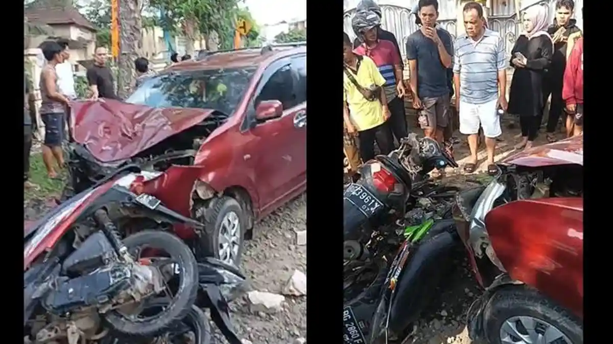 BREAKING NEWS: Tabrakan Beruntun di Baturaja Avanza Hantam Lima Motor, Ban Depan Terlepas