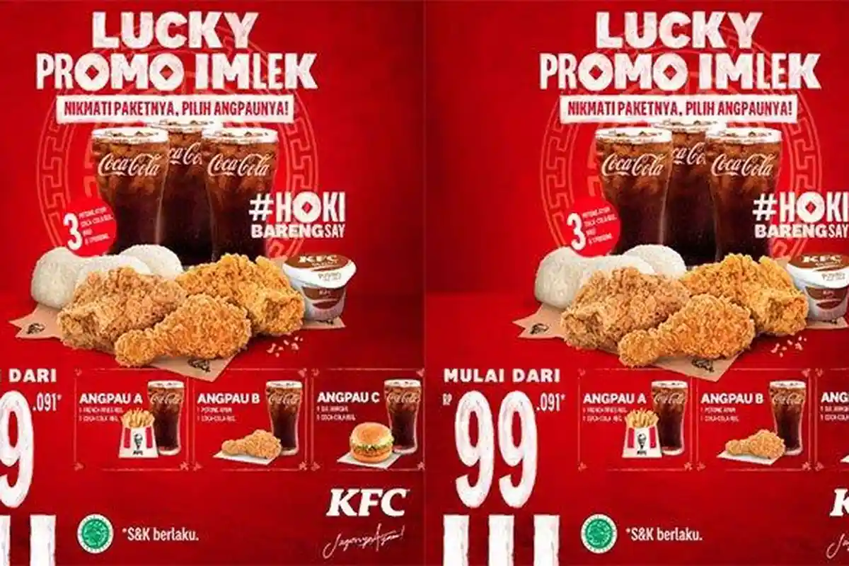 Promo KFC Hari Ini 2 Februari 2022, Lucky Promo Imlek Rp 99.091 DT24 Mulai Rp 54.545
