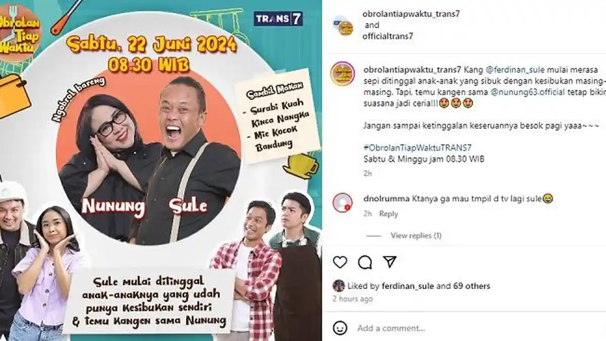 Jadwal Acara Trans 7 Besok, Sabtu 22 Juni 2024: Spesial Weekend Obrolan Tiap Waktu dan Heits Abis