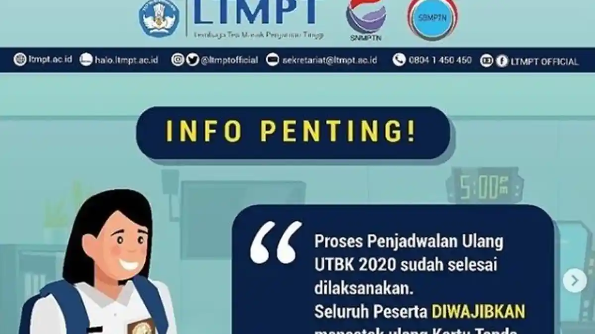 Ingat Batas Akhir Cetak Ulang Kartu Peserta UTBK-SBMPTN 2020 Tahap I Hari Ini