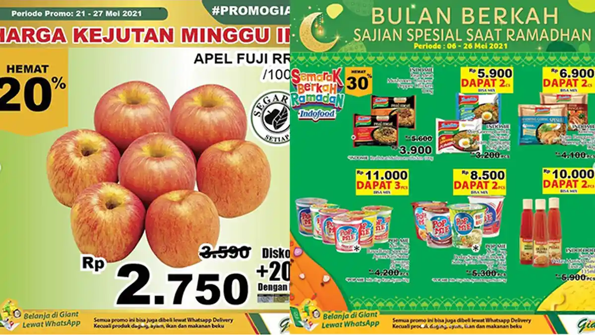 Promo JSM Giant Hari Ini 22 Mei 2021, Mie Instan, Bumbu Serbaguna Diskon 55%, Apel Fuji Rp2.750