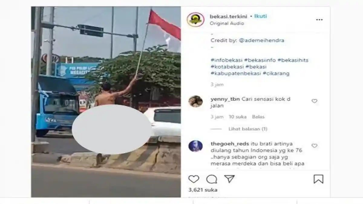 Viral, Pria yang Hanya Kenakan Popok Mengibarkan Bendera Merah Putih di Jalanan Bekasi