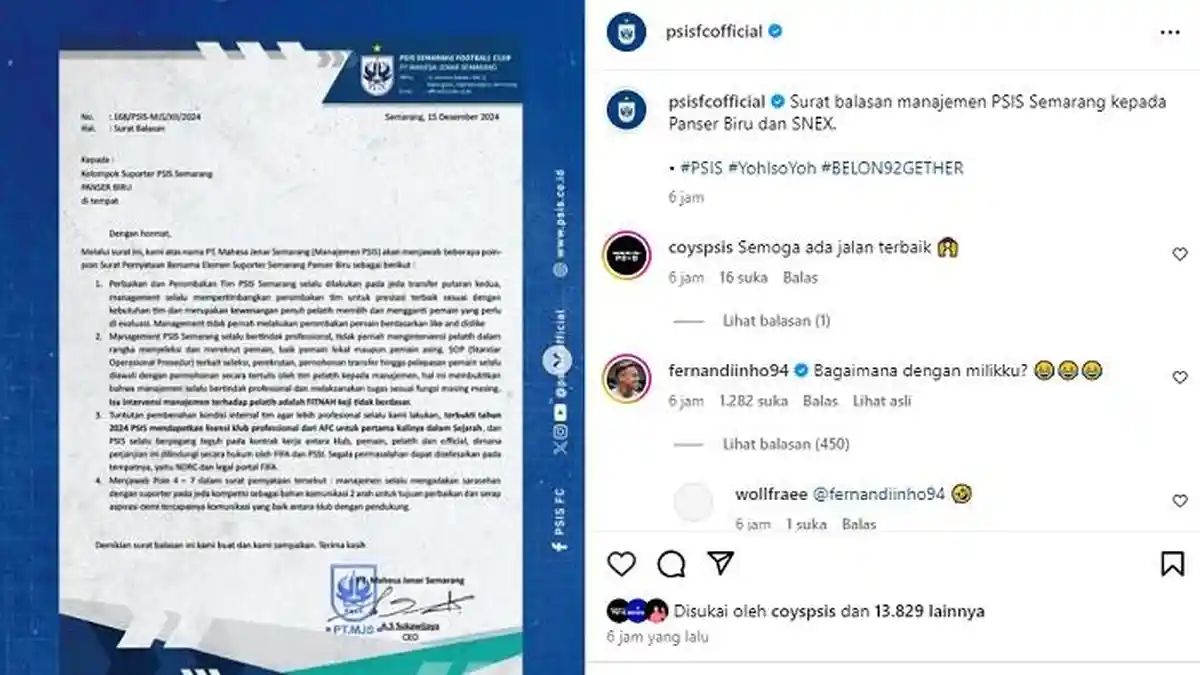 Viral Komentar Fernandinho Tanggapi Surat PSIS kepada Panser Biru dan SNEX, Sindir Tunggakan Gaji?
