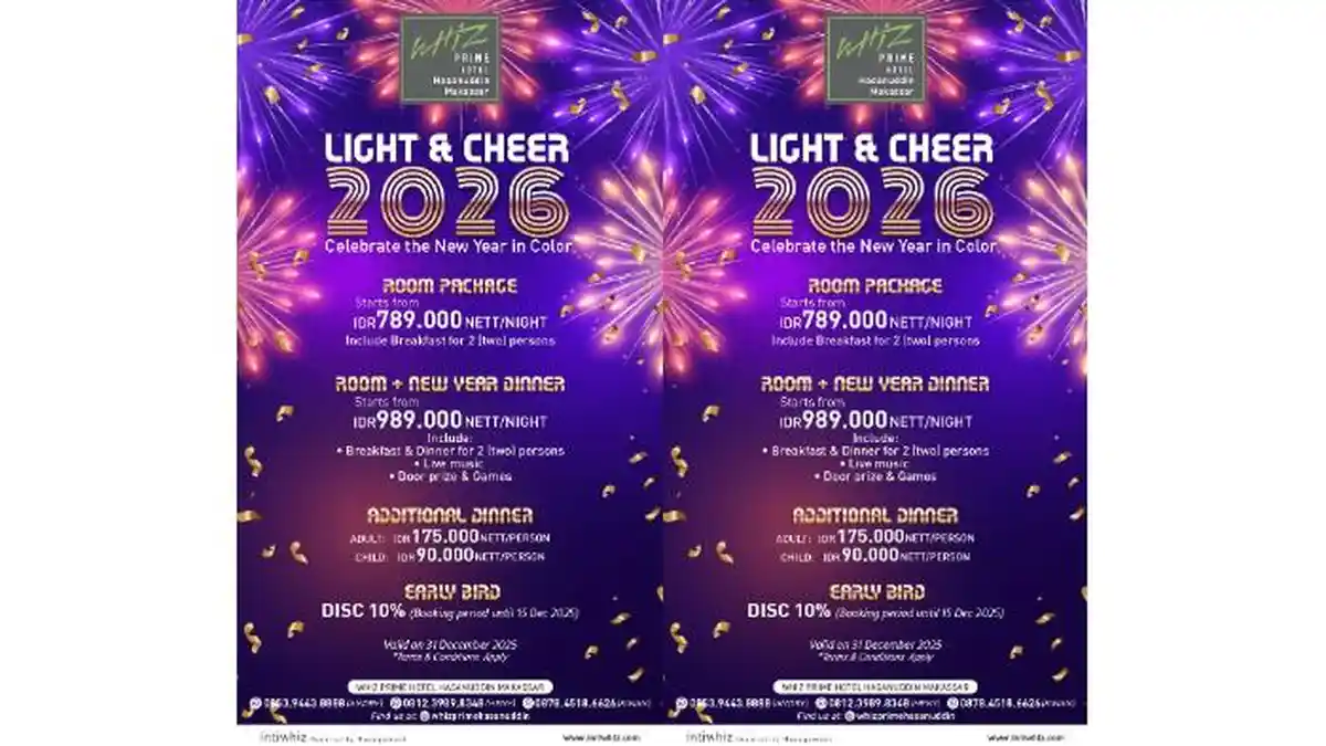 Whiz Prime Hotel Hasanuddin Makassar Rayakan Pergantian Tahun dengan Tema LIGHT & CHEER 2026