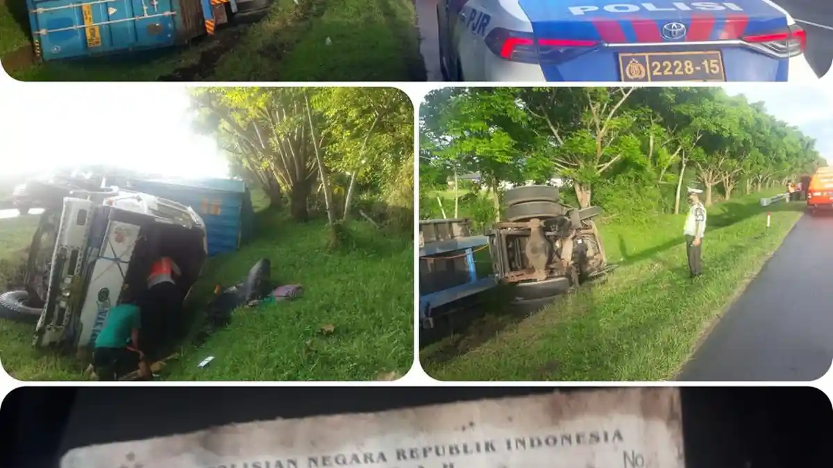 Tertidur Saat Berkendara, Sebuah Truk Trailer Terguling di Tol Tangerang Merak KM 80.800