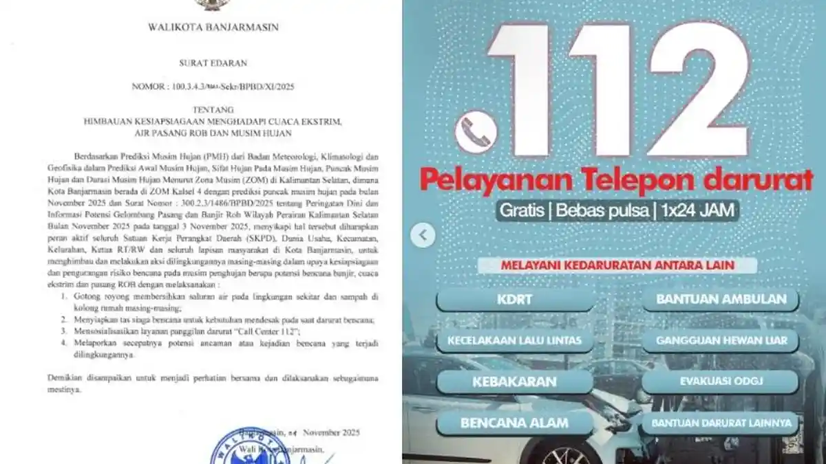 Antisipasi Cuaca Ekstrem di Banjarmasin Jelang Akhir November 2025, Pemko Sediakan Panggilan Darurat