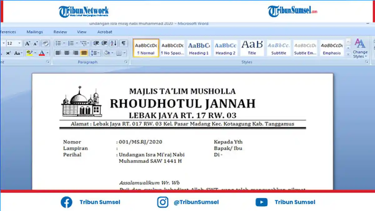Contoh Teks dan Isi Undangan Online Kegiatan Peringatan Isra Miraj 1442 Hijriyah/2021