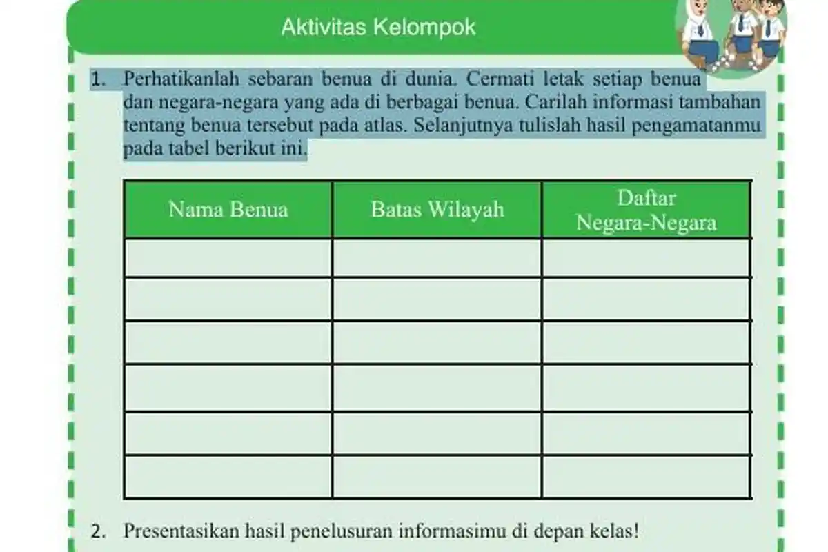 Kunci Jawaban IPS Kelas 9 SMP Halaman 5 Kurikulum Merdeka, Benua dan Negaranya