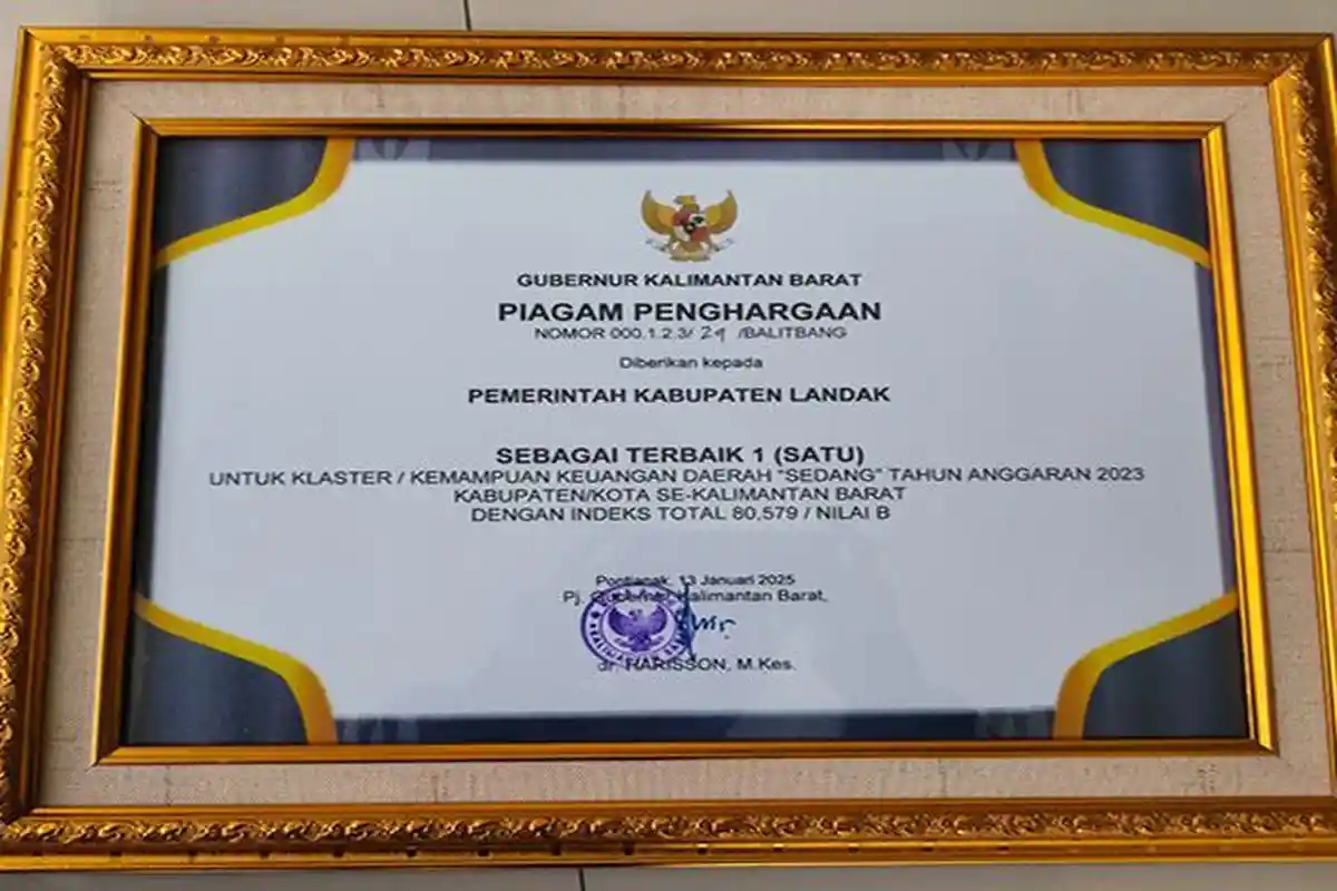 Pemda Landak Terima IPKD Terbaik Kapasitas Fiskal Sedang