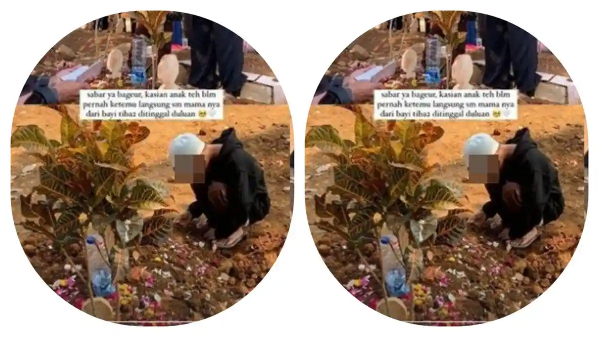 Momen Anak Dini Sera Tertunduk Menatap Nisan Ibunda yang Tewas Dianiaya Pacar  