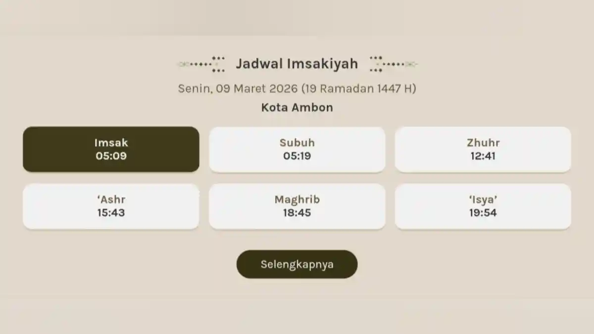 Catat! Jadwal Puasa Ramadan Hari Ke-19 9 Maret 2026 di Kota Ambon, Disertai Niat dan Doa Berbuka